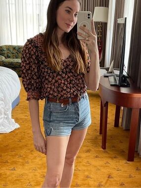Saylor Peggy Top Floral Embroidered Semi Sheer Blouse XS
